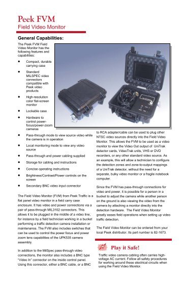 Field Video Monitor Operating Manual - Peek Traffic