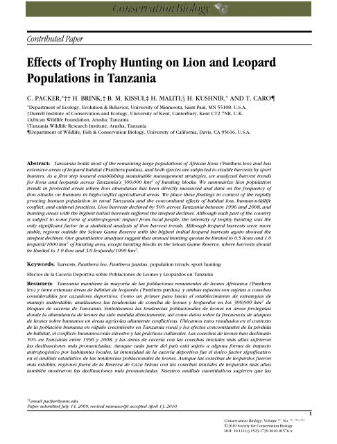 Effects Of Trophy Hunting On Lion And Leopard College Of