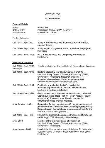 Curriculum Vitae Dr. Roland Eils Personal Details Name: Roland ...