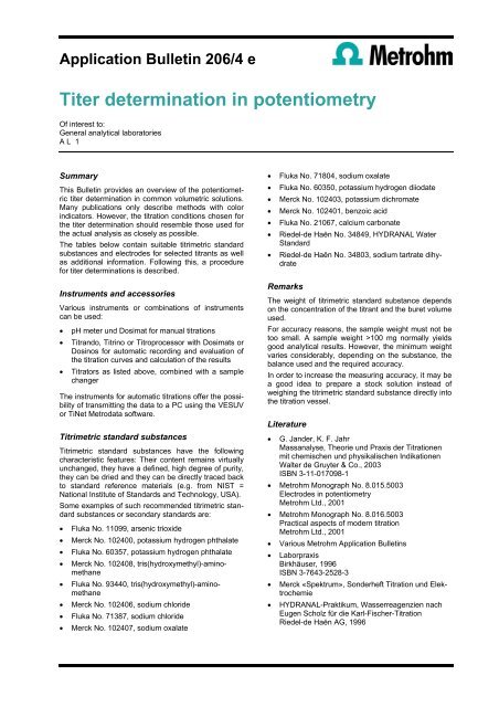 Titer determination in potentiometry - Metrohm