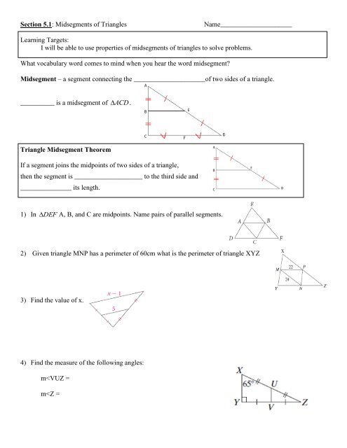 5 1 Midsegments Of Triangles Worksheet Answers