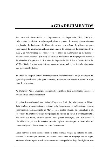 agradecimentos - Departamento de Engenharia Civil - Universidade ...