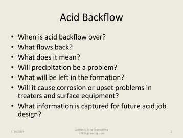 Acid Backflow - George E King Petroleum Engineering Oil and Gas ...