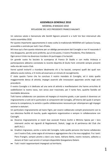 relazione del vice presidente franco malnati - Pointer Club d'Italia