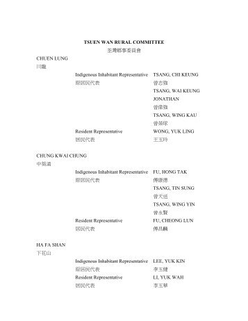 TSUEN WAN RURAL COMMITTEE 荃灣鄉事委員會CHUEN LUNG ...