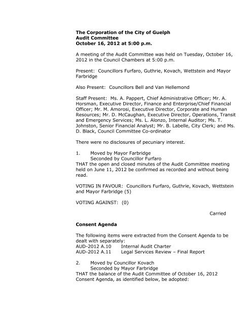 November 14 2012 Audit Agenda - City of Guelph