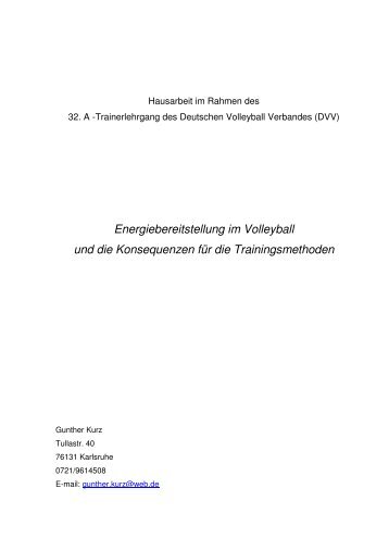 Energiebereitstellung im Volleyball und die Konsequenzen fÃ¼r die ...