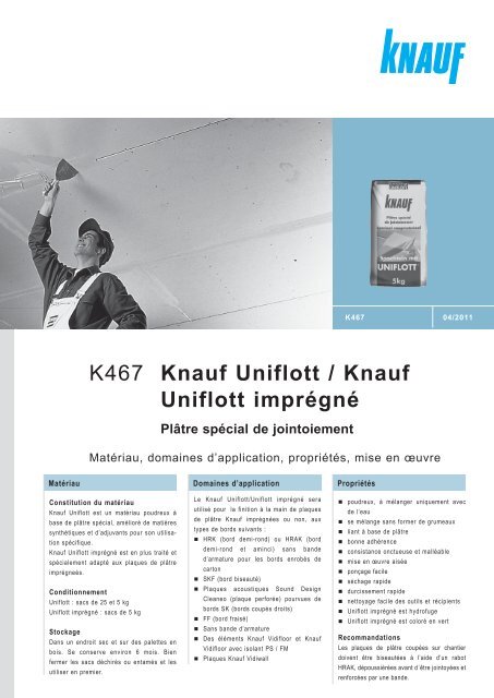 K467 Knauf Uniflott / Knauf Uniflott imprÃ©gnÃ© - BigMat