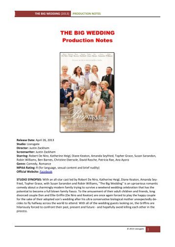 THE BIG WEDDING Production Notes - Visual Hollywood
