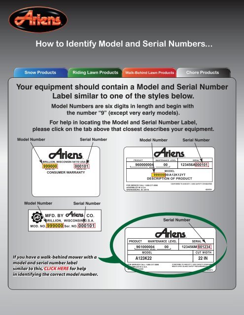 Model and Serial Number - Ariens