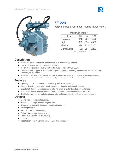 View ZF 220 Product Brochure