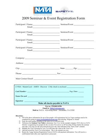 2009 Seminar & Event Registration Form - NATA