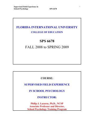 Supervised Field Experience in School Psychology - College of ...