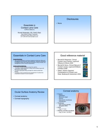 Disclosures Essentials in Contact Lens Care Good reference material