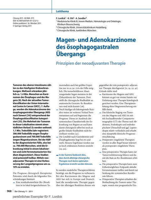 Magen- und Adenokarzinome des ösophagogastralen Übergangs ...