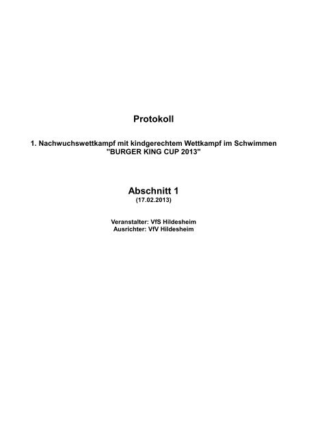 Protokoll Abschnitt 1 - Schwimmabteilung des VfV-Hildesheim