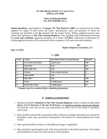 No. SPC/02/B/DR (A/C) - Calcutta High Court