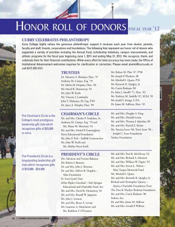 Fiscal Year 2011-2012 honor roll of donors - Curry College