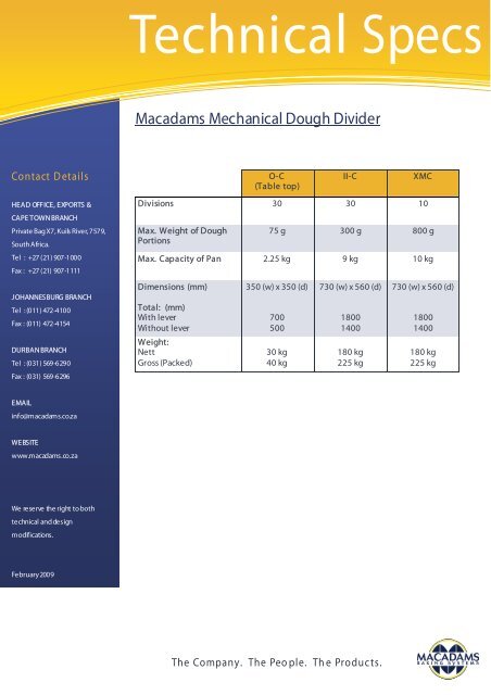 Mechanical Dough Divider front - Macadams