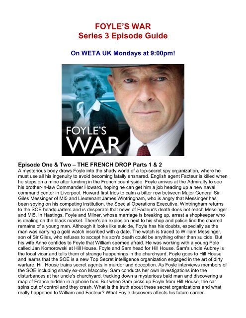 FOYLE'S WAR Series 3 Episode Guide On WETA UK Mondays at 9 ...