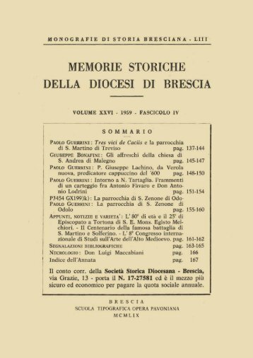 XXVI (1959) Monografie di storia bresciana, 53 ... - Brixia Sacra