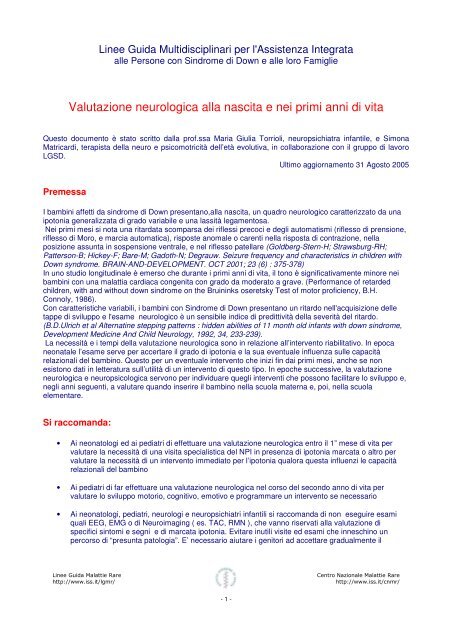 Valutazione neurologica in bambini con sindrome di Down