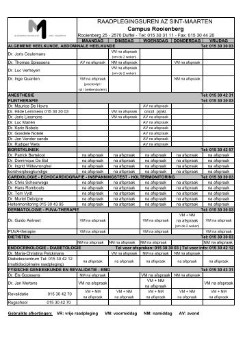 RAADPLEGINGSUREN AZ SINT-MAARTEN Campus Rooienberg