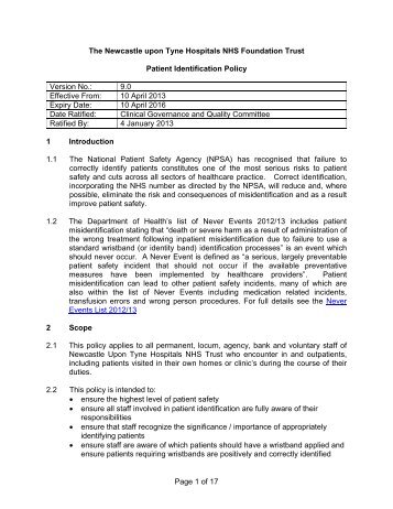 Patient Identification Policy - 130KB [PDF] - Newcastle Hospitals