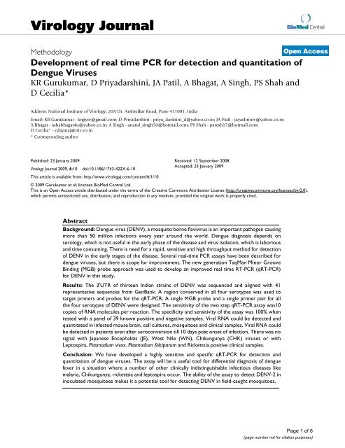 Development of real time PCR for detection and quantitation of ...
