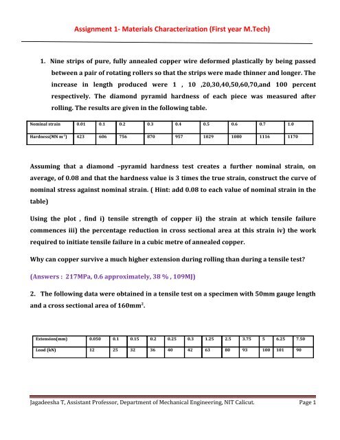 Assignment 1- Materials Characterization (First year M.Tech)
