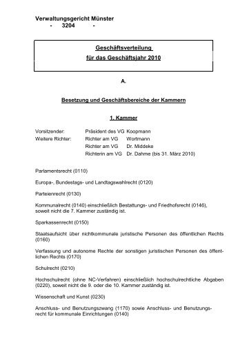 Verwaltungsgericht Münster - 3204 - Geschäftsverteilung für das ...