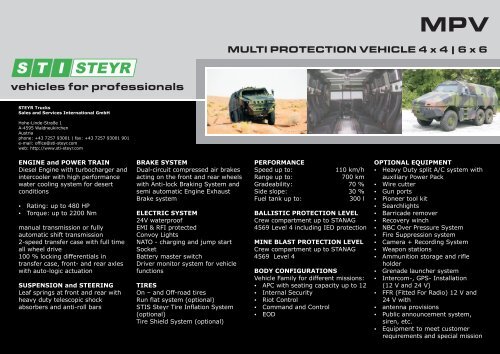 MPV | MULTI PROTECTION VEHICLE 4 x 4 | 6 x 6 - STI Steyr