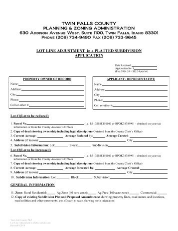 Lot Line Adjustment in Platted Subdivision - Twin Falls County