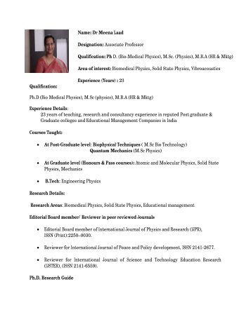 Name: Dr Meena Laad Designation: Associate Professor ... - SIT