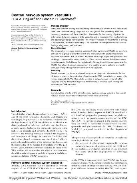 Central nervous system vasculitis