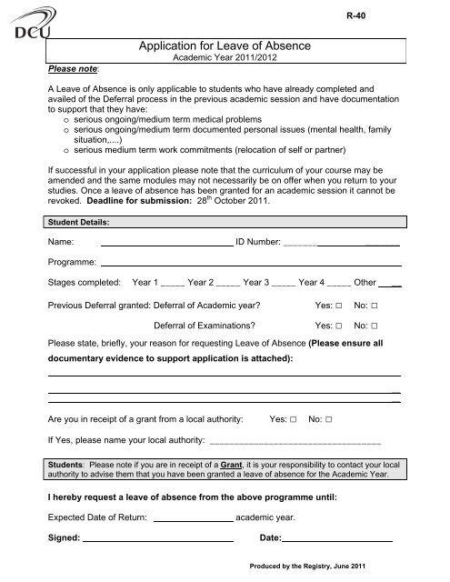R40 Application For Leave Of Absence