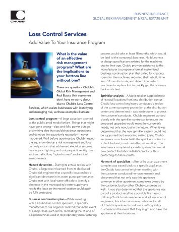 Loss Control Services - Chubb Group of Insurance Companies