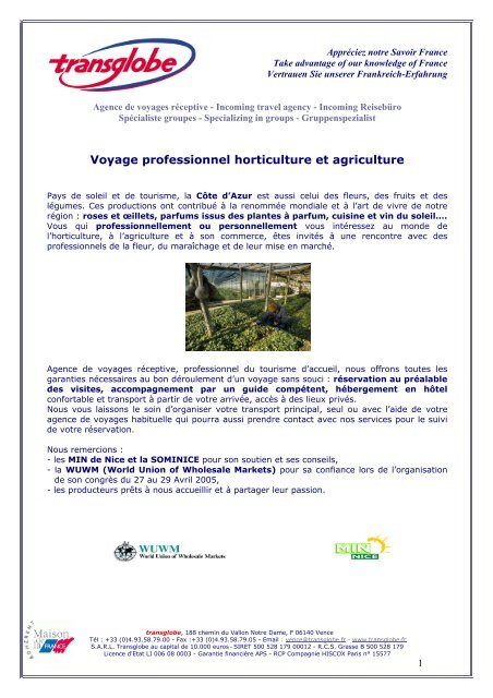 voyage professionnel horticulture § agriculture - transglobe