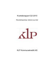 Kvartalsrapport Q3 2010 KLP Kommunekreditt AS