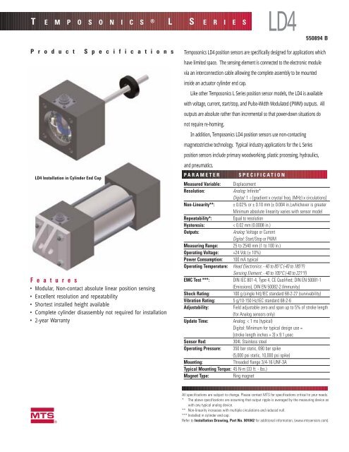 T E M P O S O N I C S Â® S E R I E S F e a t u r e s - MTS Sensors