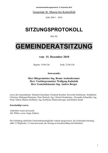 Gemeinderatssitzungsprotokoll 2010.12.15 - St. Marein bei Knittelfeld