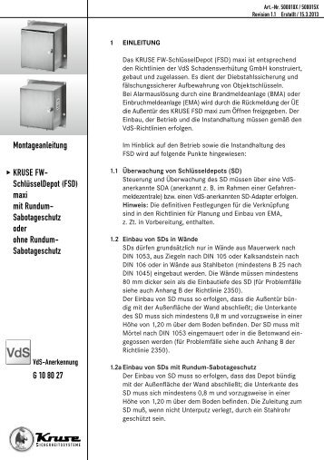 Montageanleitung u KRUSE FW- SchlÃ¼sselDepot (FSD) maxi mit ...