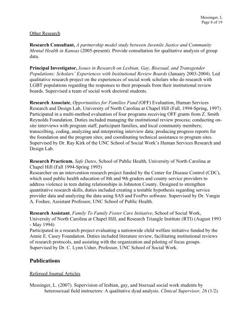 Curriculum Vitae - School of Social Welfare - University of Kansas