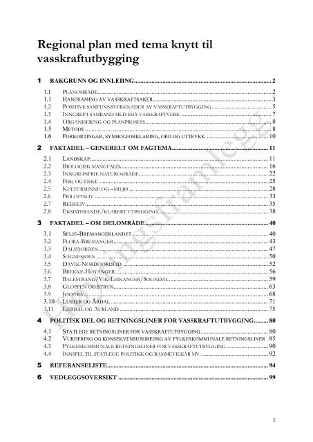 Regional plan med tema knytt til vasskraftutbygging - Sogn og ...