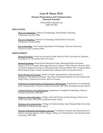 Dr. Laura Myers Resume - North Carolina Central University