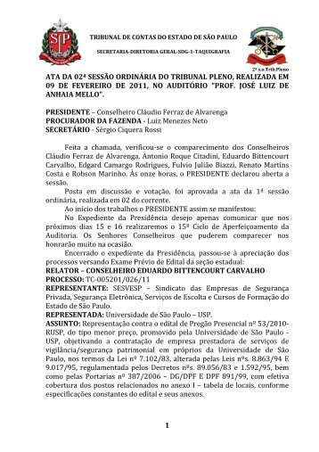 1 ata da 02Âª sessÃ£o ordinÃ¡ria do tribunal pleno, realizada em 09 de ...