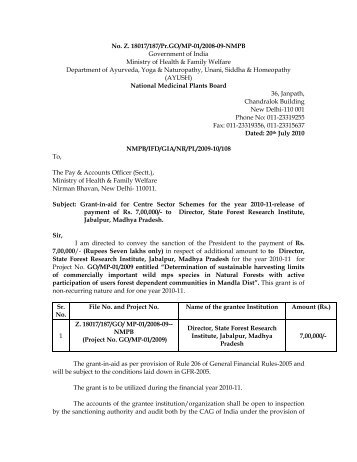 Central Sector Scheme Sanction Orders _GOs_ - April 2010 ... - NMPB