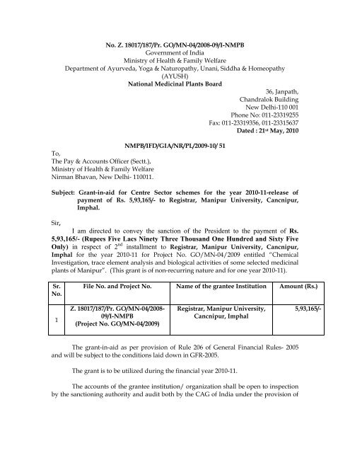 Central Sector Scheme Sanction Orders _GOs_ - April 2010 ... - NMPB