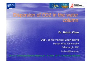 Dispersion of CO2 in the water column