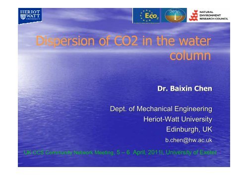 Dispersion of CO2 in the water column